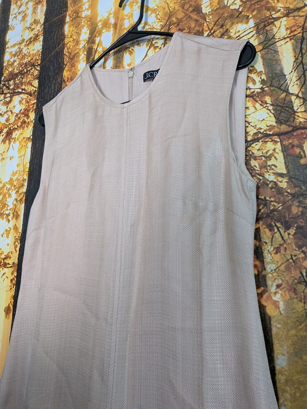 J. Crew Dress Womens 2 Fringe Trim Glossy Twill Cream Gold Midi Sheath Flare - Picture 6 of 16